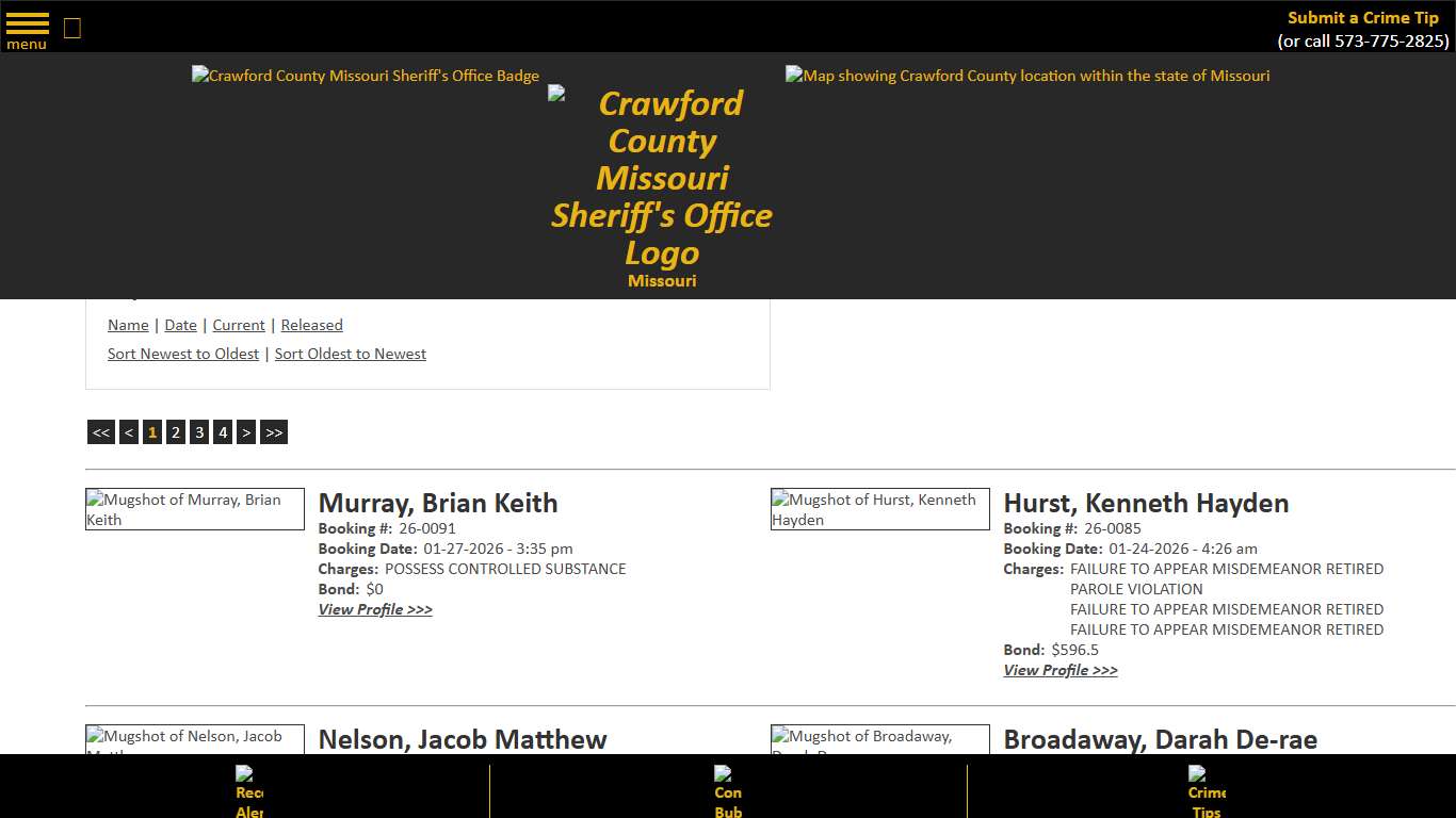 Inmate Roster - Current Inmates Booking Date Descending - Crawford County Sheriff MO