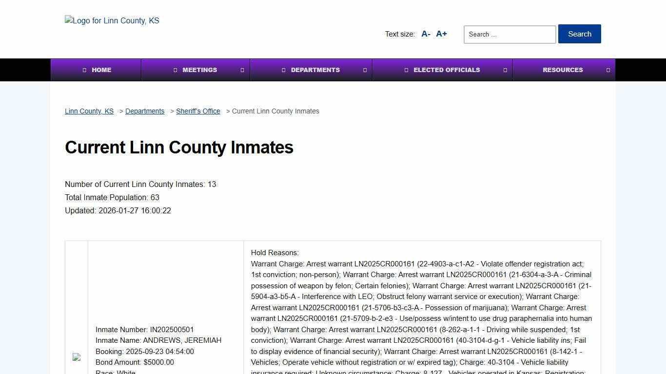 Current Linn County Inmates - Linn County, KS